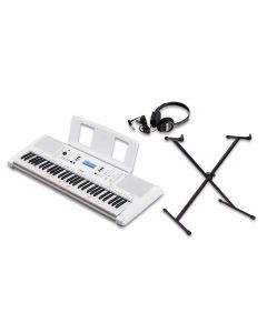 EZ-300SAFH 61-Key Portable Keyboard with Stand and Headphones - White - Bundle
