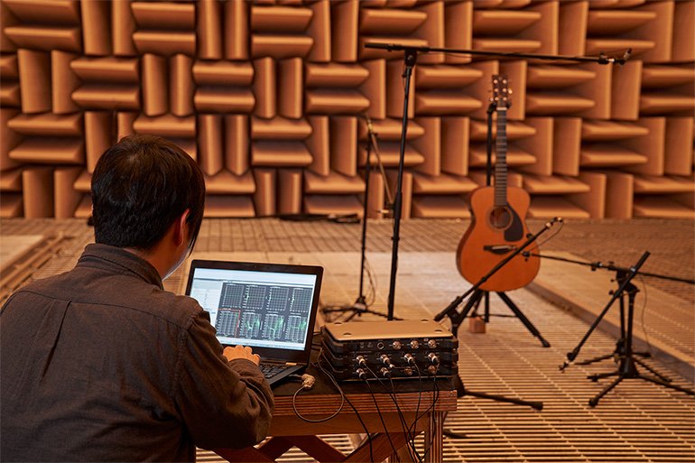 Close-up of Musician sitting - Acoustic measurement and 3D structural analysis