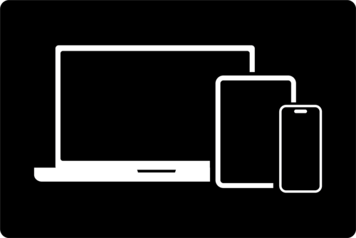 Icon of laptop, tablet, smartphone.