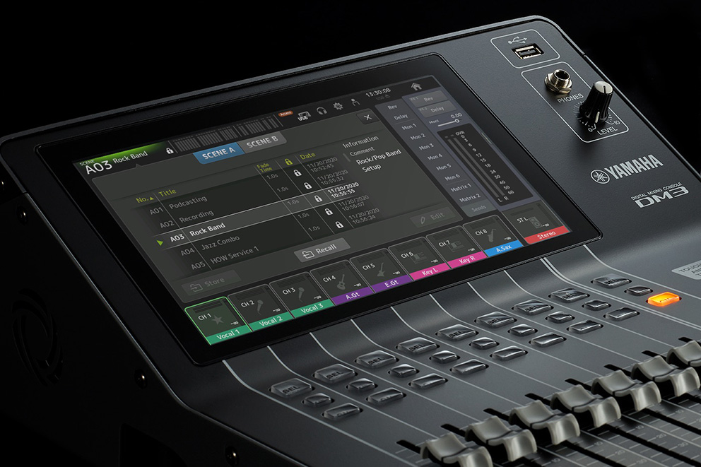 Close-up view of Yamaha Digital Mixing Console DM3: Scene Presets for your applications