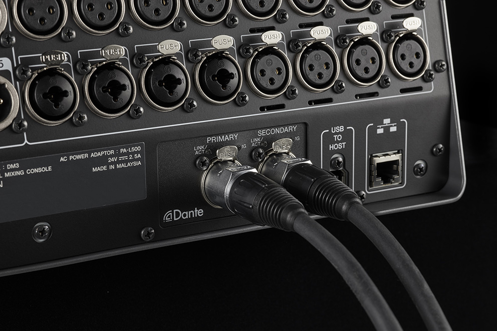 Back View of DM3 which is the most compact Dante-compatible mixer