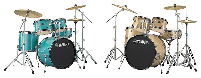 Two Rydeen drum kits with 20" and 22" bass drum.