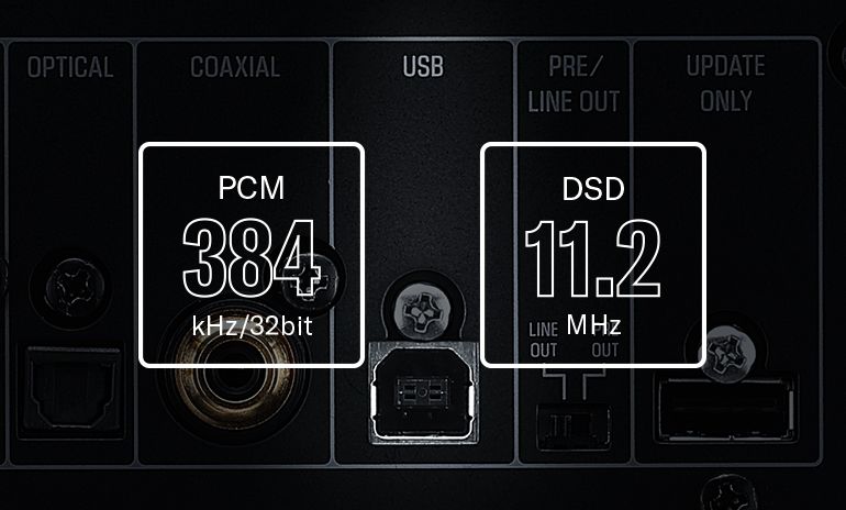 PCM 384 kHz/32 bit, DSD 11.2 MHz
