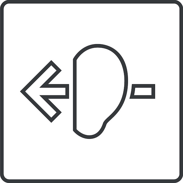 Icon of a right ear and a left arrow.
